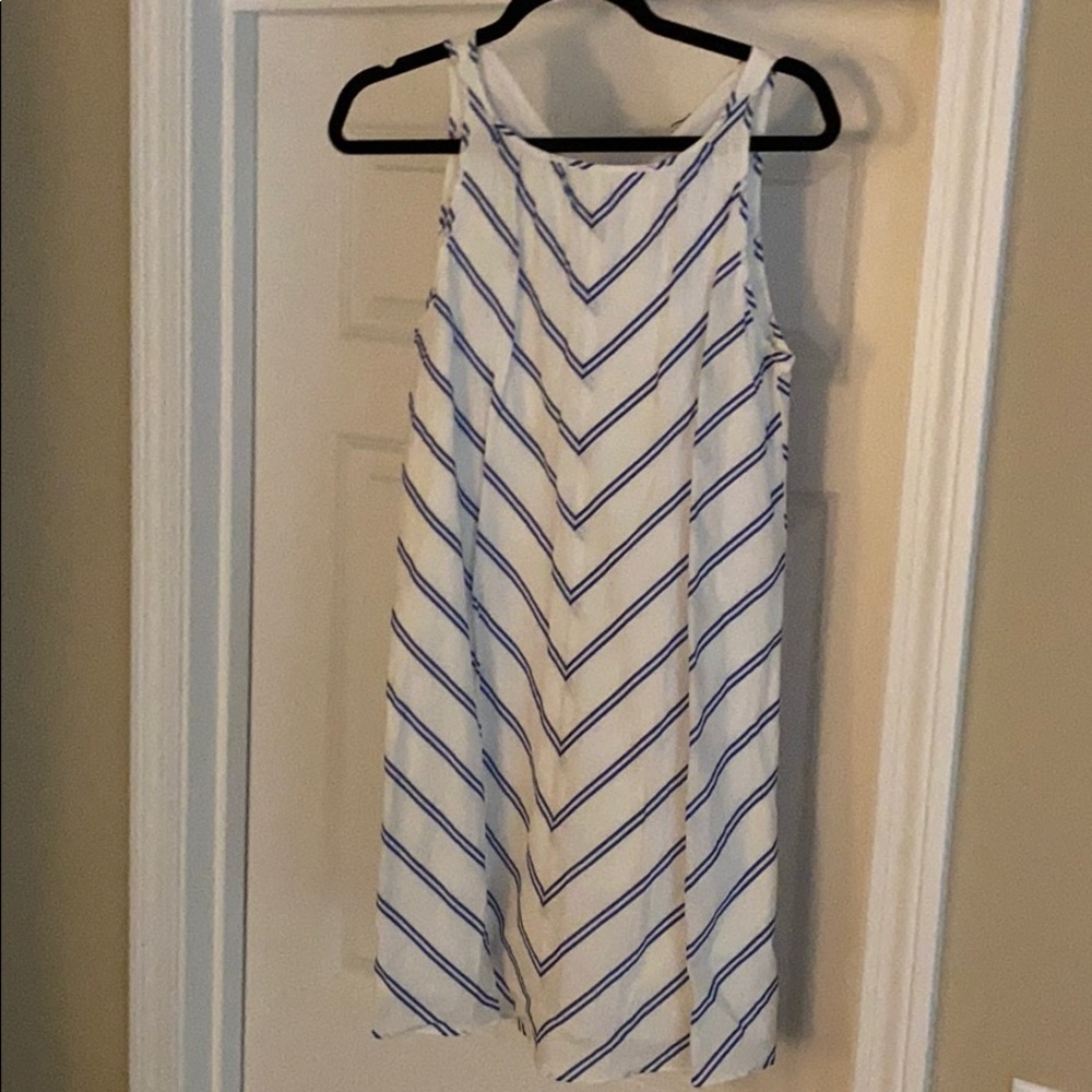 White and blue striped linen dress